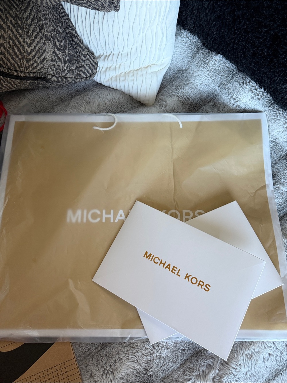 Michael Kors Gold Shopping Bag with White Branded Card